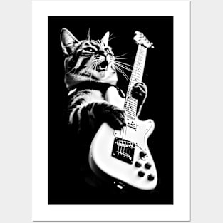 Rock Cat Playing Guitar - Funny Guitar Cat Posters and Art